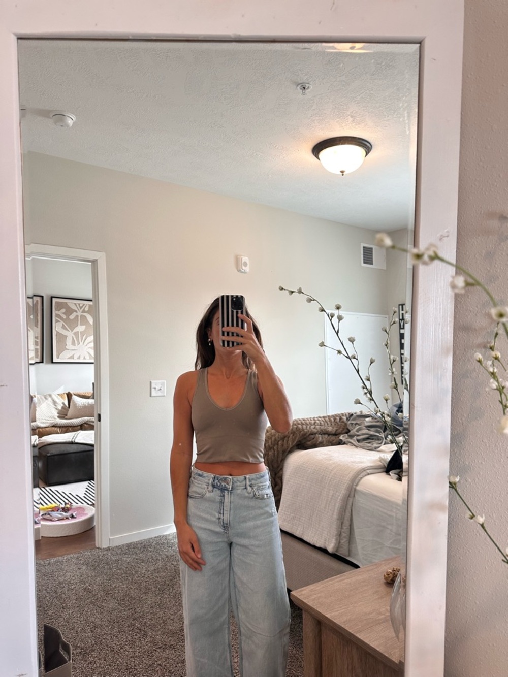 Athleta Ribbed Crop Tank in Taupe